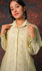 Load image into Gallery viewer, Women&#39;s Lakhnavi Handcrafted Chanderi Silk Chikankari Top And Pant Set - HONC0310758
