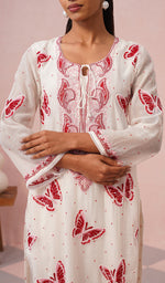 Load image into Gallery viewer, Titlee Women's Lakhnavi Handcrafted Mul Chanderi Chikankari Stitched Kurta, Dupatta And Pant Set - HONC0659745