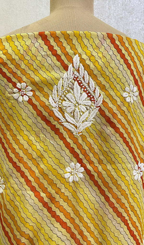 Women's Lucknowi Handcrafted Printed Kota Cotton Chikankari Unstitched Kurti Fabric -HONC0157622