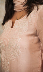 Load image into Gallery viewer, Women&#39;s Lakhnavi Handcrafted Mul Chanderi Chikankari Stitched Kurta, Dupatta And Pant Set - HONC0324260
