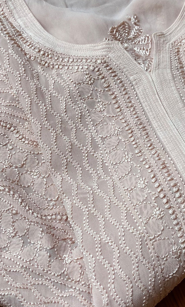 Safiya Women's Lakhnavi Handcrafted Viscose Georgette Chikankari Kurti - HONC0267353