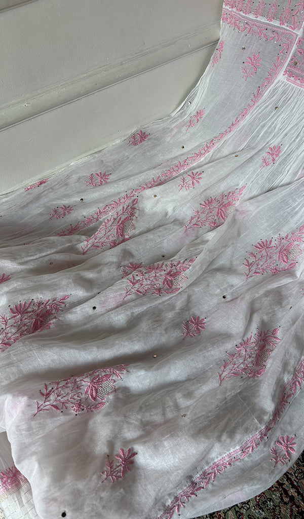 Women's Lakhnavi Handcrafted Mul Chanderi Semi - Stitchd Kurta And Dupatta Set - HONC0322120