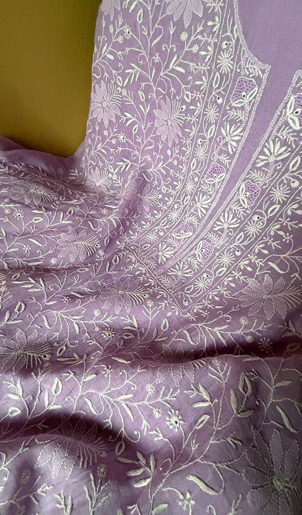 Pure Mul Chanderi Chikankari 3 Pc Unstitched Suit Set