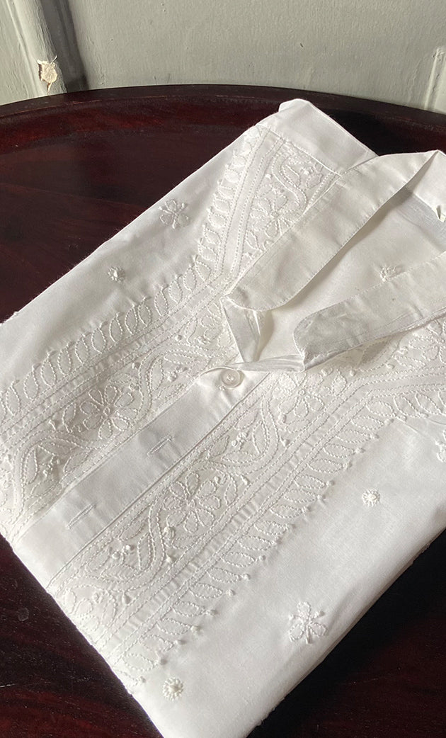 Men's Lucknowi Handcrafted Cotton Chikankari Kurta - HONC0289319