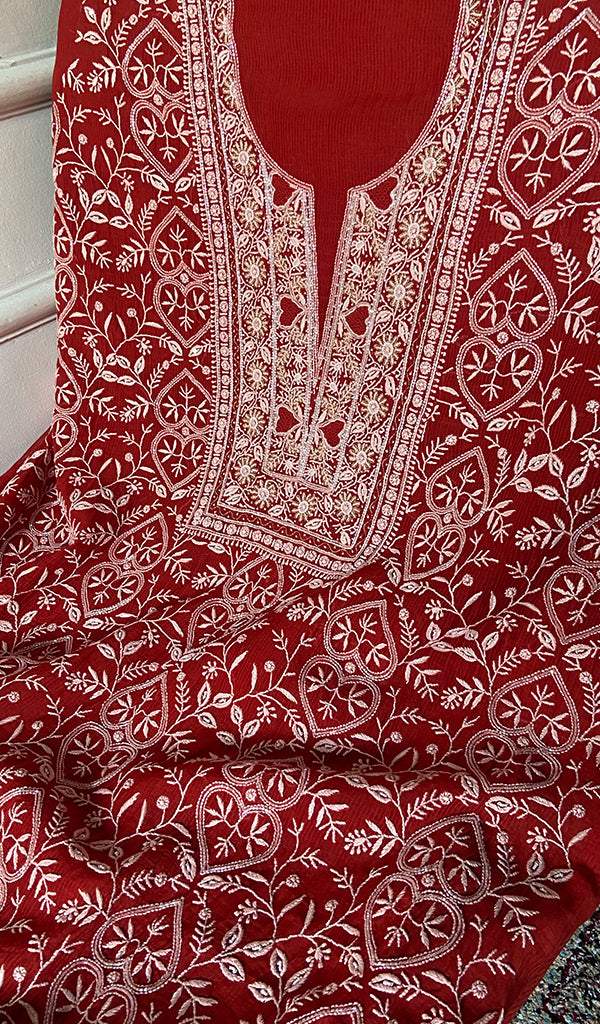 Women's Lakhnavi Handcrafted Maheshwari Mul Chanderi Unstitched Kurta And Dupatta Set - HONC0330509