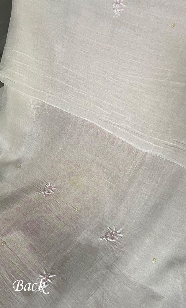 Women's Lakhnavi Handcrafted Mul Chanderi Unstitched Kurta And Dupatta Set- HONC0307467