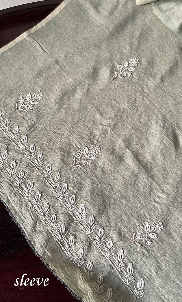 Women's Lakhnavi Handcrafted Munga Silk Chikankari Unstitched Kurti Fabric - HONC0316122