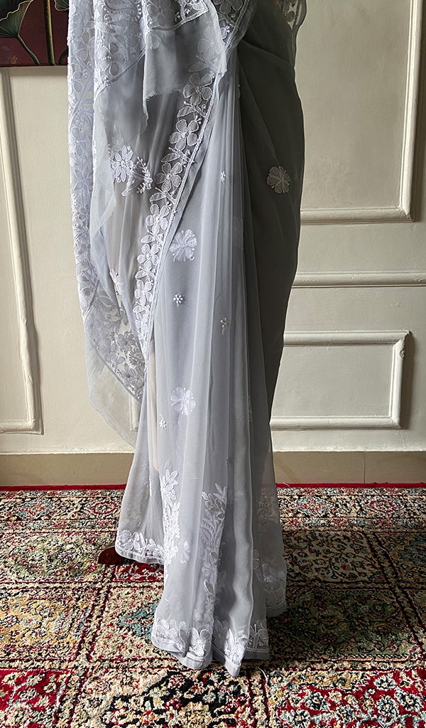 Women's Lucknowi Handcrafted Faux-Georgette Chikankari Saree - HONC0348740