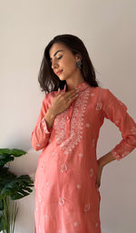 Load image into Gallery viewer, Ishita Women's Lucknowi Handcrafted Chanderi Silk Chikankari Kurti - HONC0357091