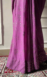 将图像加载到图库查看器中， Women&#39;s Lakhnavi Handcrafted Pure Silk Georgette Chikankari Saree - HONC0314640
