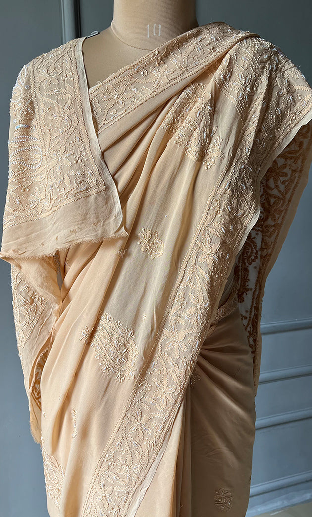 Women's Lakhnavi Handcrafted Viscose Georgette Chikankari Saree - HONC0290057