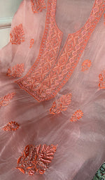 将图像加载到图库查看器中， Women's Lakhnavi Handcrafted Pure Organza Chikankari Unstitched Kurta And Dupatta Set- HONC0333539