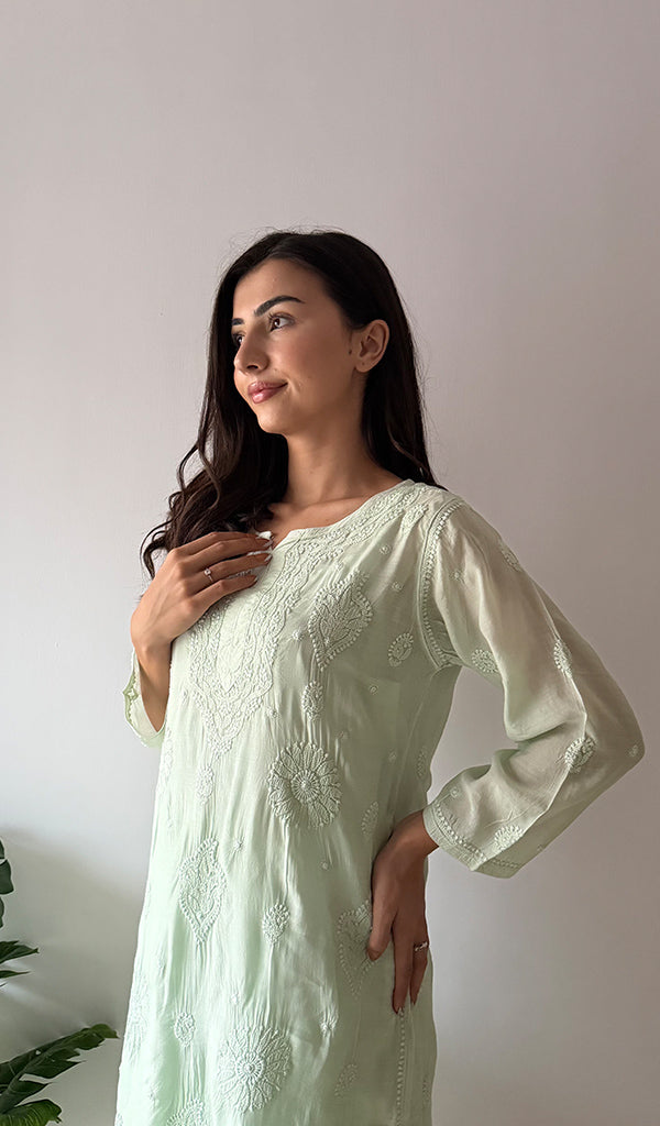 Women's Lakhnavi Handcrafted Modal Cotton Chikankari Kurti And Plazzo Set - HONC0371337