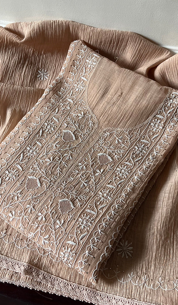 Women's Lakhnavi Handcrafted Mul Chanderi Semi - Stitched Kurta And Dupatta Set - HONC0293272