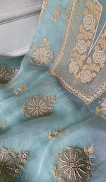 Load image into Gallery viewer, Mayuri Women's Lakhnavi Handcrafted Pure Organza Silk Chikankari Unstitched Full Suit Material - HONC0351132