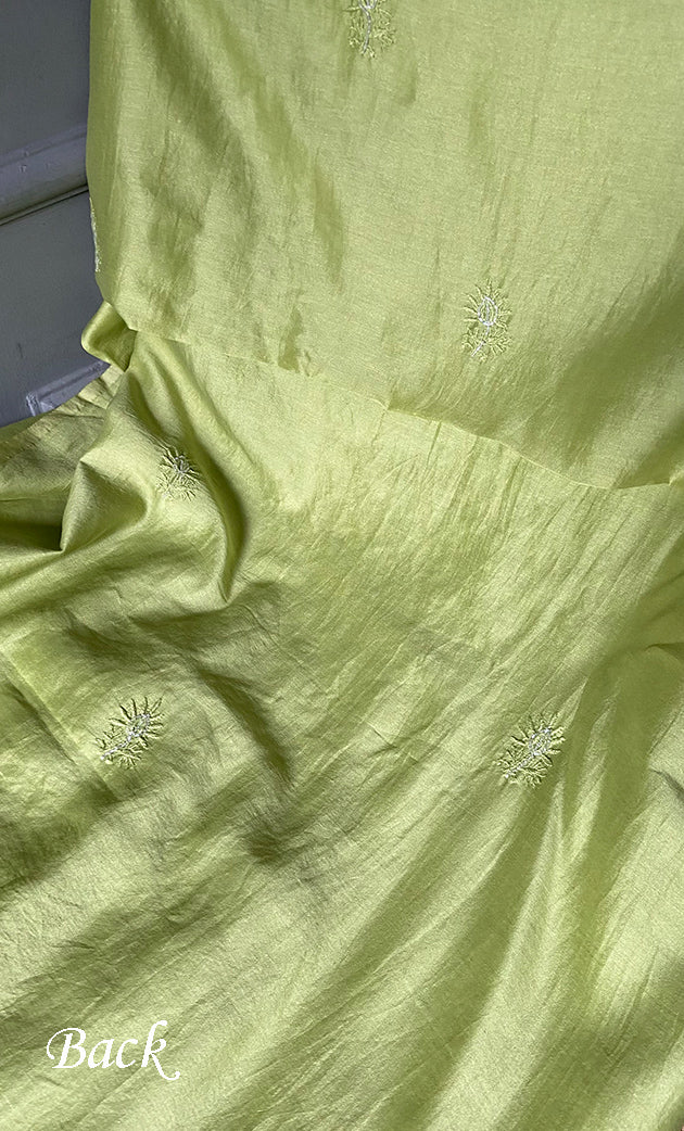 Baseema Women's Lucknowi Handcrafted Chanderi Silk Chikankari Full Suit Material - HONC0278001