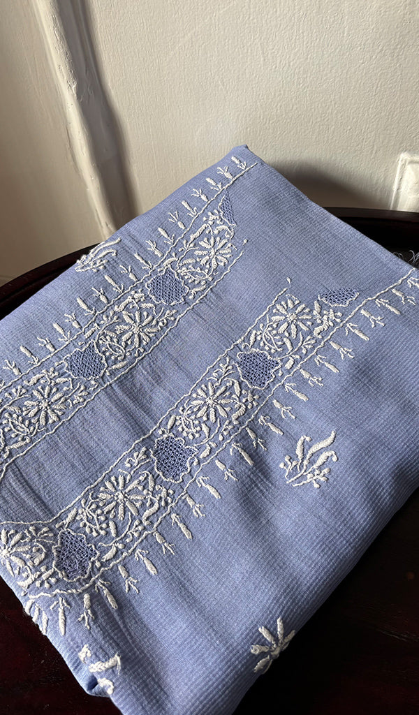 Lucknowi Handcrafted Maheshwari Mul chanderi Chikankari Unstitched Men's Kurta Fabric - HONC0300044