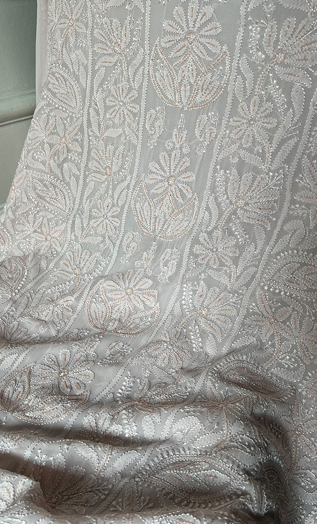 Women's Lucknowi Handcrafted Viscose Georgette Unstitched Chikankari Suit Material - HONC0325150