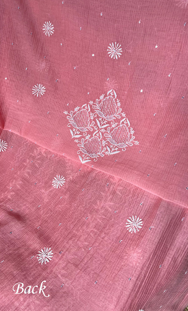 Women's Lakhnavi Handcrafted Maheshwari Mul Chanderi Unstitched Kurta And Dupatta Set - HONC0301249