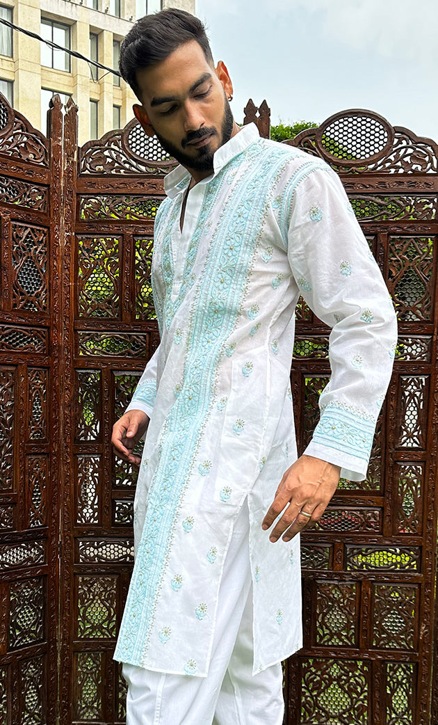 Men's Lucknowi Handcrafted Cotton Chikankari Kurta - HONC0303105