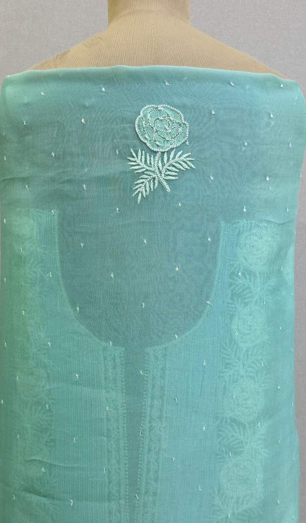 Gulaab Women's Lakhnavi Handcrafted Pure Organza Chikankari Unstitched Kurta And Dupatta Set- HONC0228072