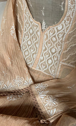 Load image into Gallery viewer, Izana Women's Lakhnavi Handcrafted Mul Chanderi Semi - stitched Chikankari Full Suit Material - HONC0333498