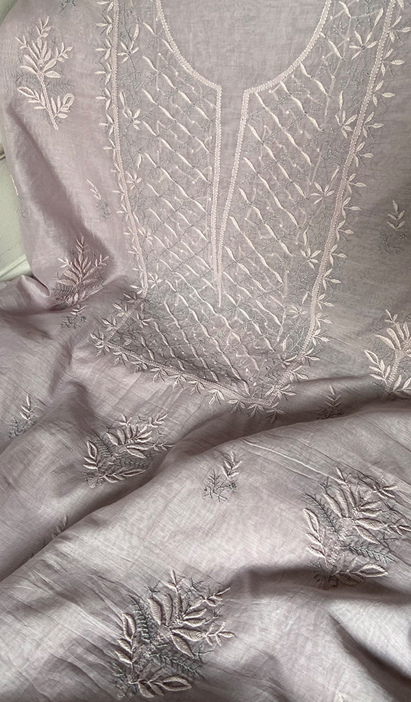 Pure Mul Chanderi Chikankari 3 Pc Unstitched Suit Set