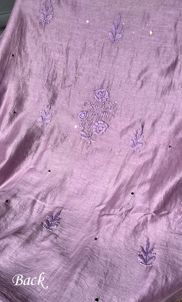Women's Lucknowi Handcrafted Chanderi Silk Chikankari Full Suit Material - HONC0290031