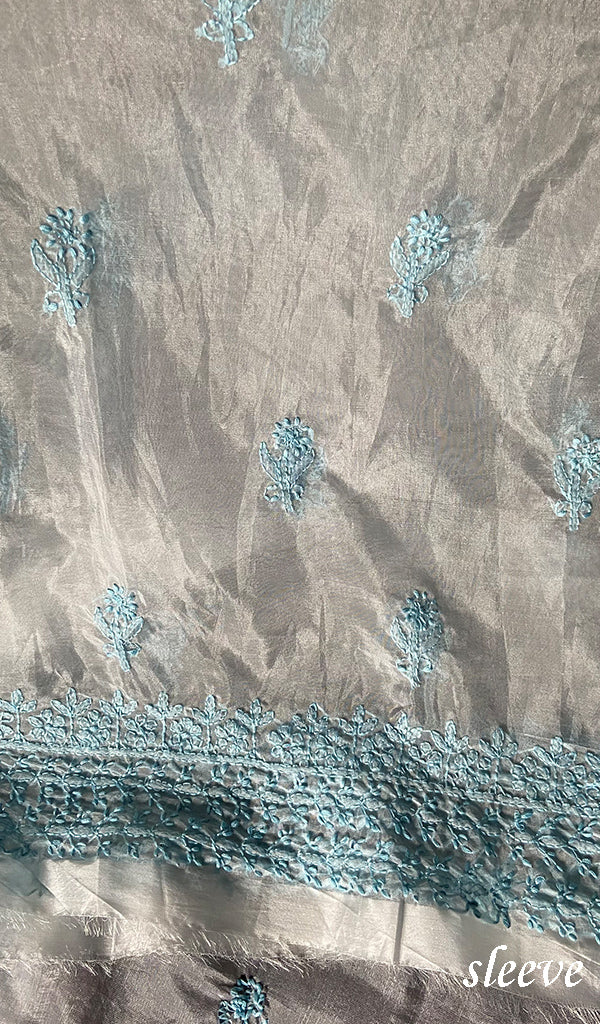 Women's Lakhnavi Handcrafted Organza Chikankari Unstitched Kurti Fabric - HONC0138396