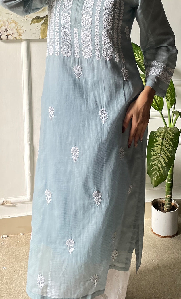 Women's Lakhnavi Handcrafted Kota Cotton Chikankari Kurti - HONC0306079