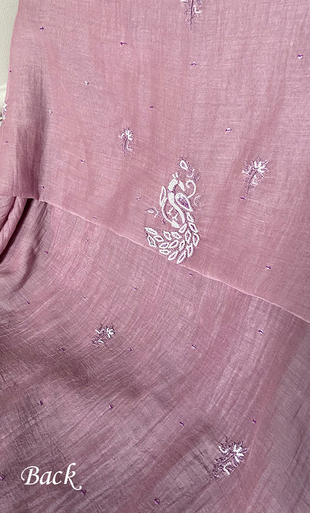 Shirin Women's Lakhnavi Handcrafted Mul Chanderi Unstitched Chikankari Full Suit Material - HONC0339566