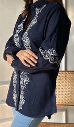 Load image into Gallery viewer, Women&#39;s Lucknowi Handcrafted Slub Cotton Chikankari Top - HONC0299128
