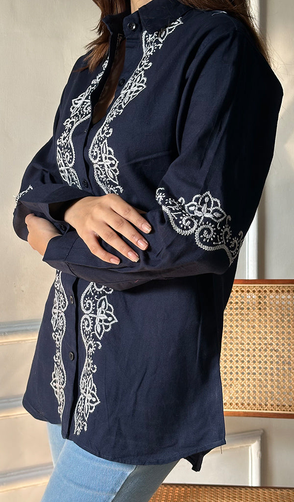 Women's Lucknowi Handcrafted Slub Cotton Chikankari Top - HONC0299128