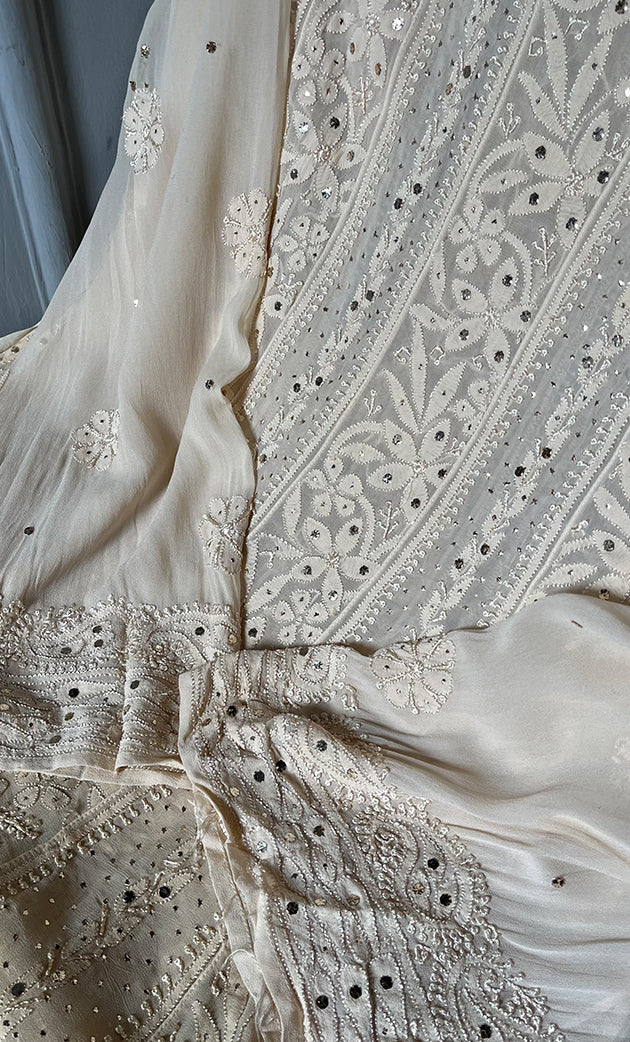 Women's Lucknowi Handcrafted Viscose Georgette Semi - Stitched Chikankari Anarkali Full suit  - HONC0311032