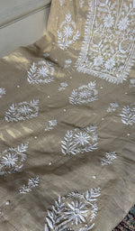 Load image into Gallery viewer, Women's Lakhnavi Handcrafted Tissue Chanderi Unstitched Chikankari Kurta And Dupatta Set - HONC0347707