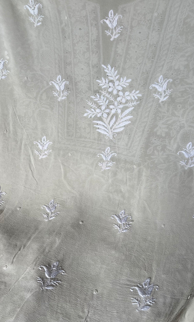 Women's Lakhnavi Handcrafted Pure Silk Georgette Chikankari Kurta And Dupatta Set- HONC0294501