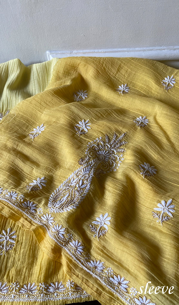 Women's Lakhnavi Handcrafted Mul Chanderi Unstitched Kurta And Dupatta Set - HONC0365692