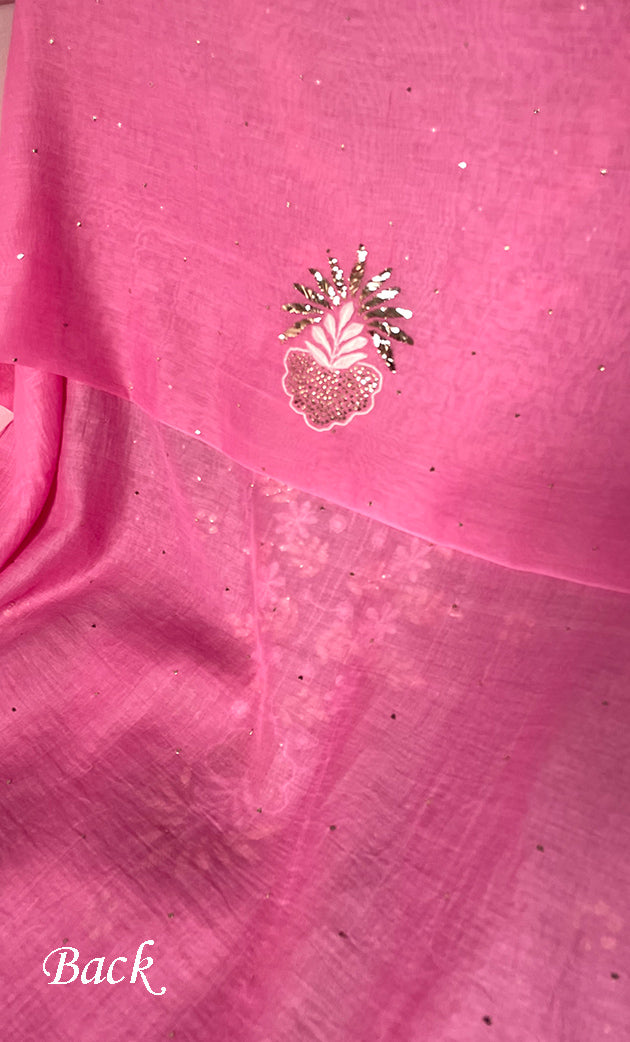 Women's Lakhnavi Handcrafted Unstitched Mul Chanderi Kurta And Dupatta Set - HONC0323630