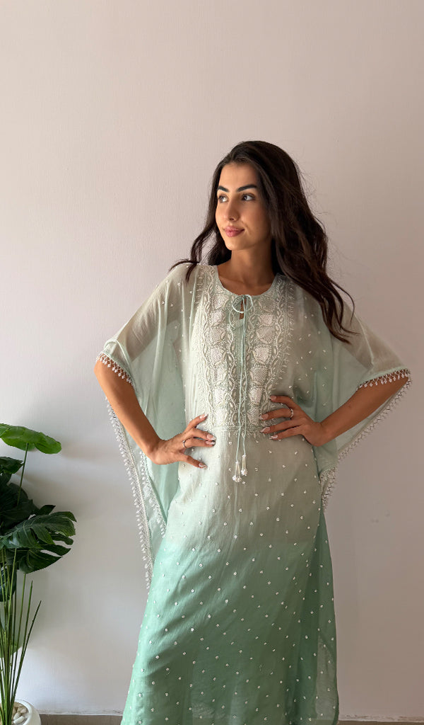 Pragya Women's Lucknowi Handcrafted Mul chanderi Chikankari Kaftan - HONC0487568
