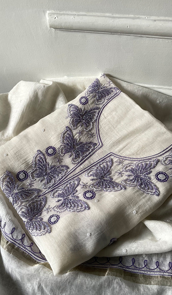 Titli Women's Lakhnavi Handcrafted Unstitchd Mul Chanderi Kurta And Dupatta Set - HONC0330017