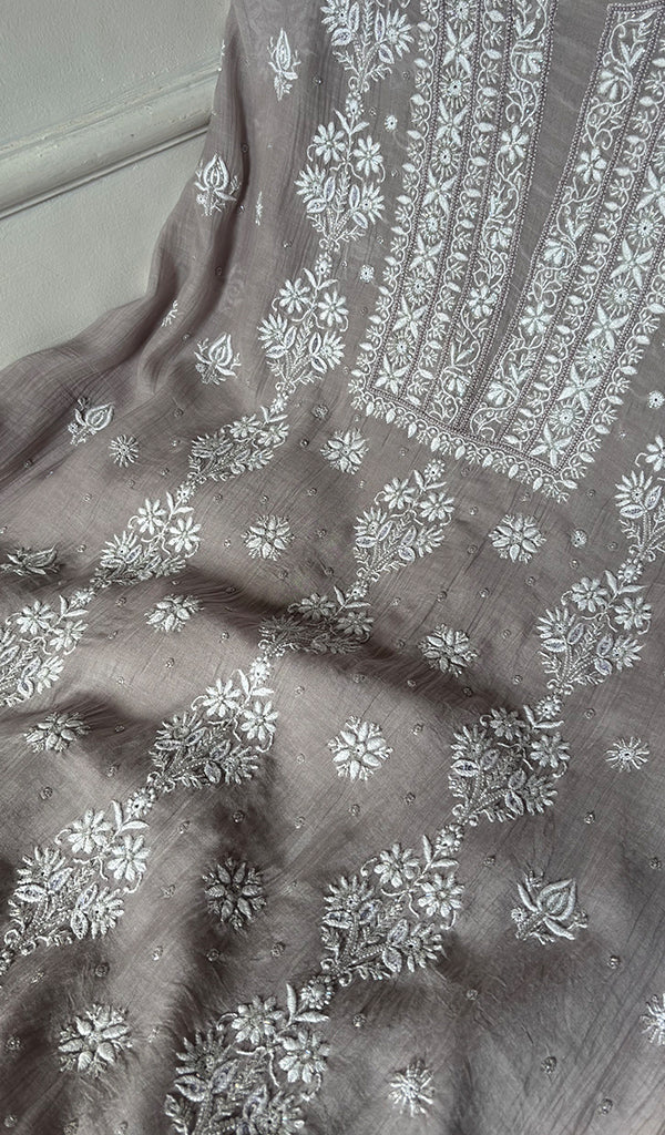 Women's Lakhnavi Handcrafted Mul Chanderi Unstitched Kurta And Dupatta Set - HONC0374450