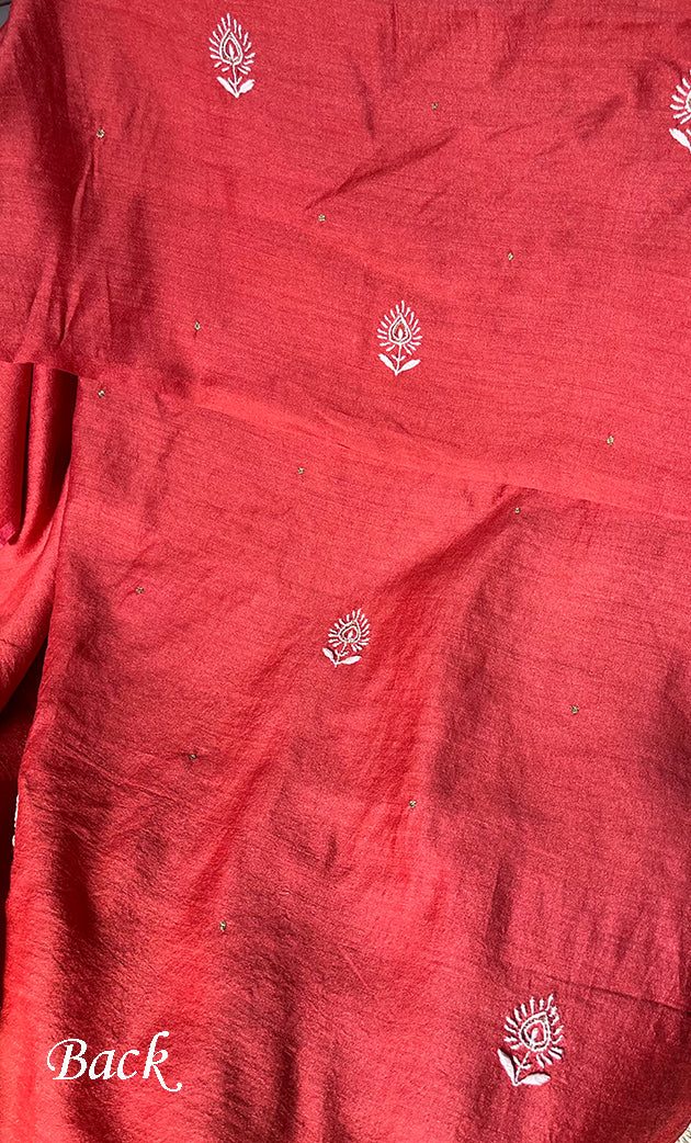 Women's Lakhnavi Handcrafted Munga Silk Chikankari Kurta And Dupatta Set- HONC0278881