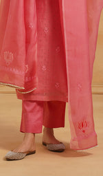 Load image into Gallery viewer, Women's Lucknowi Handcrafted Pure Organza Silk Stitched Chikankari Kurta, Dupatta With Pant Set- HONC0786058