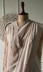 Load image into Gallery viewer, Women's Lakhnavi Handcrafted Viscose Georgette Chikankari Saree - HONC0329023