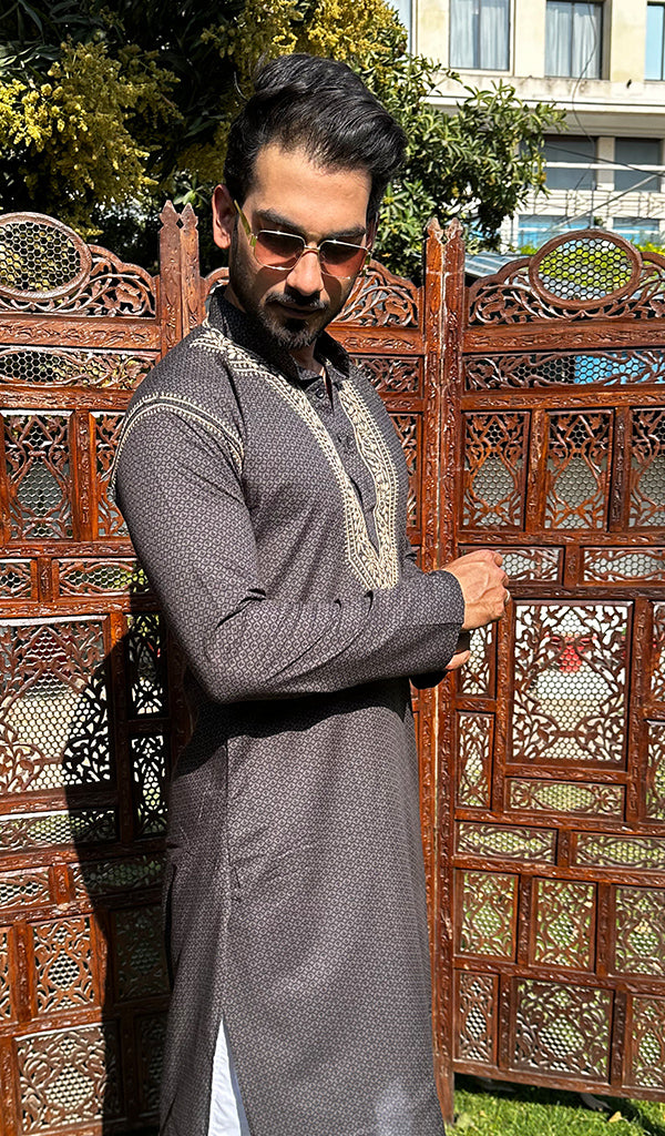 Men's Lucknowi Handcrafted Cotton Chikankari Kurta - HONC0327339