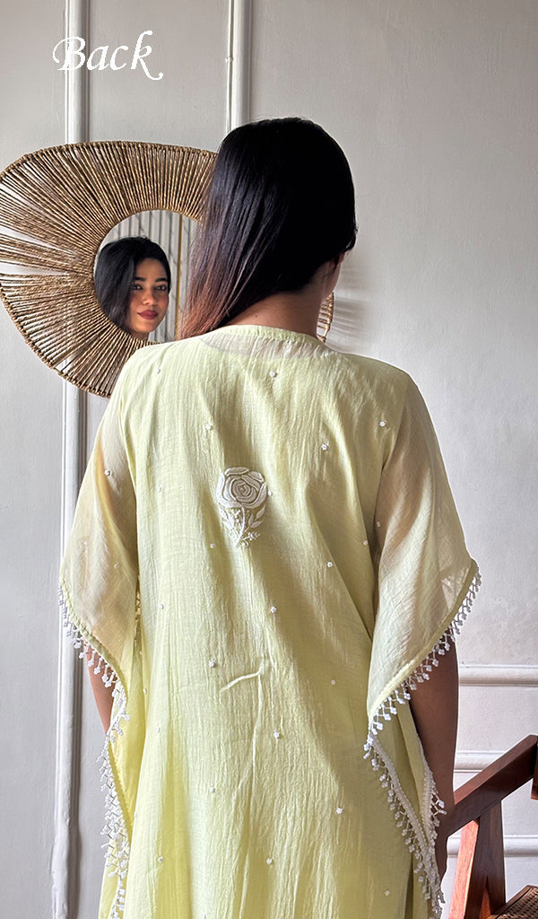 Women's Lucknowi Handcrafted Mul chanderi Chikankari Kaftan - HONC0164615
