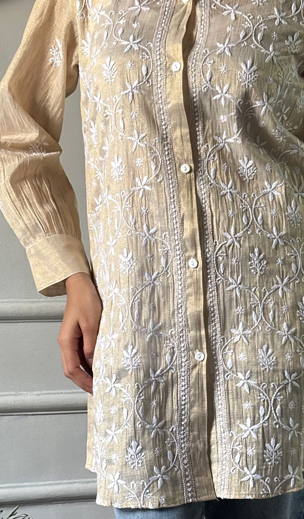 Women's Lakhnavi Handcrafted Tissue Chanderi Chikankari Top - HONC0348541