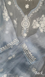 Load image into Gallery viewer, Women's Lakhnavi Handcrafted Pure Organza Chikankari Semi stitched Kurta And Dupatta Set- HONC0348612