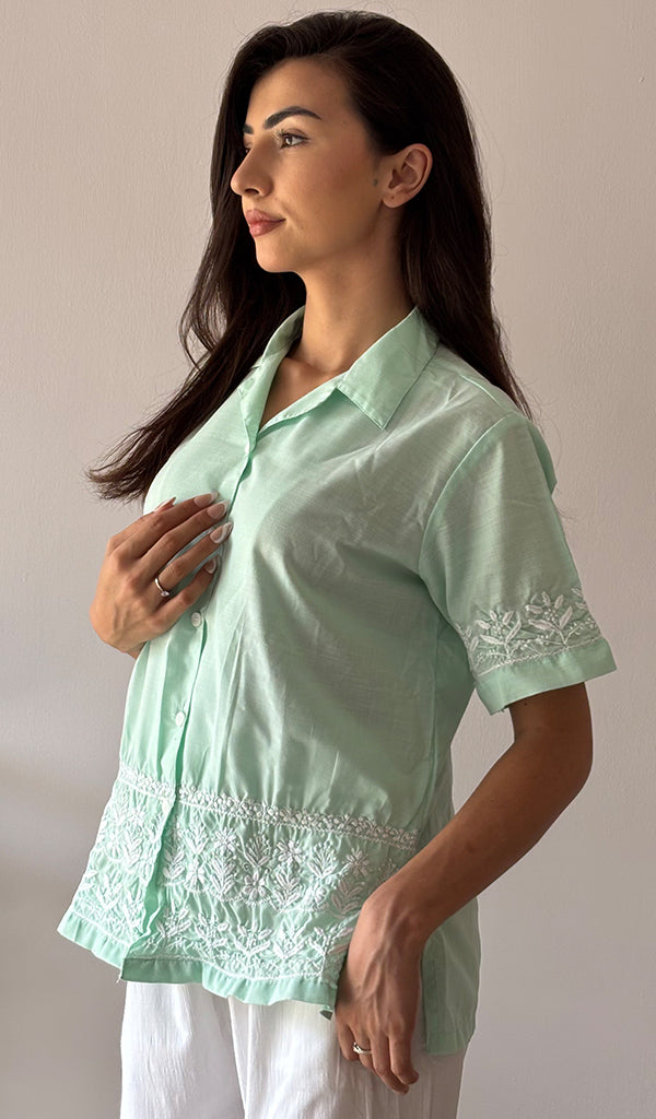 Women's Lakhnavi Handcrafted Cotton Chikankari Top - HONC0354116