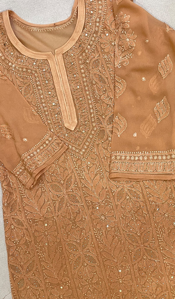 Yusra Women's Lakhnavi Handcrafted Viscose Georgette Chikankari Kurti - HONC0204832